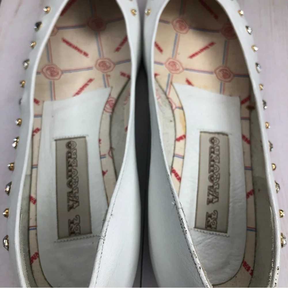 El Vaquero Vintage Rhinestone Studded Leather White Flats/Low Heels Sz 38 - Picture 11 of 14